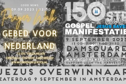 Flyer van de 150e Gospel Manifestatie op de Dam in Amsterdam