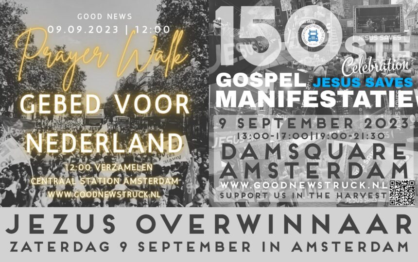 Flyer van de 150e Gospel Manifestatie op de Dam in Amsterdam